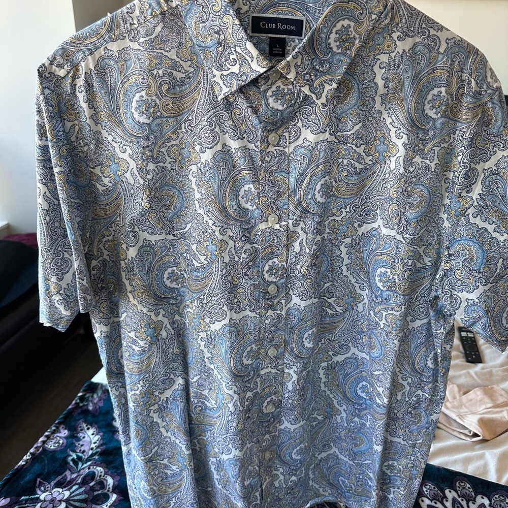 Club Room Men's Paisley Shirt in Blue and Gray